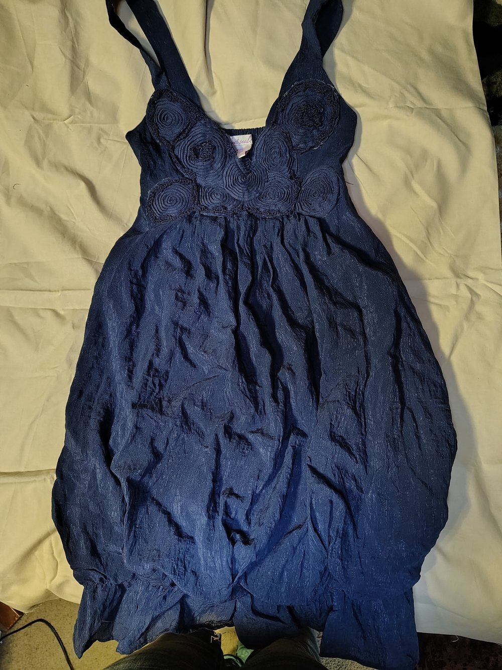 Wet Seal Navy Blue Rosette Bubble-Hem Dress